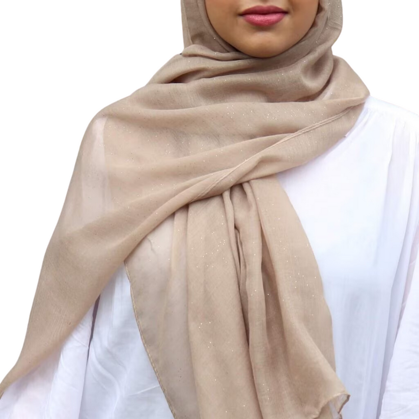 Cotton Viscose Hijab with Glitter - Tan