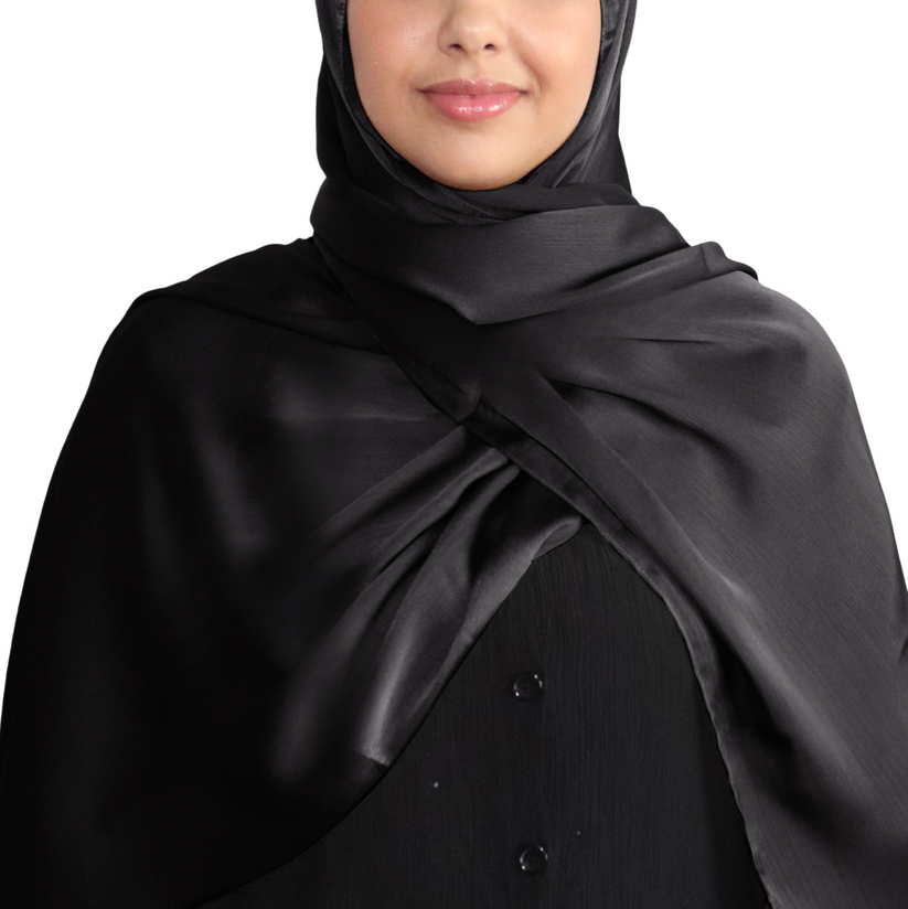 Satin Crinkle Chiffon Hijab - Black