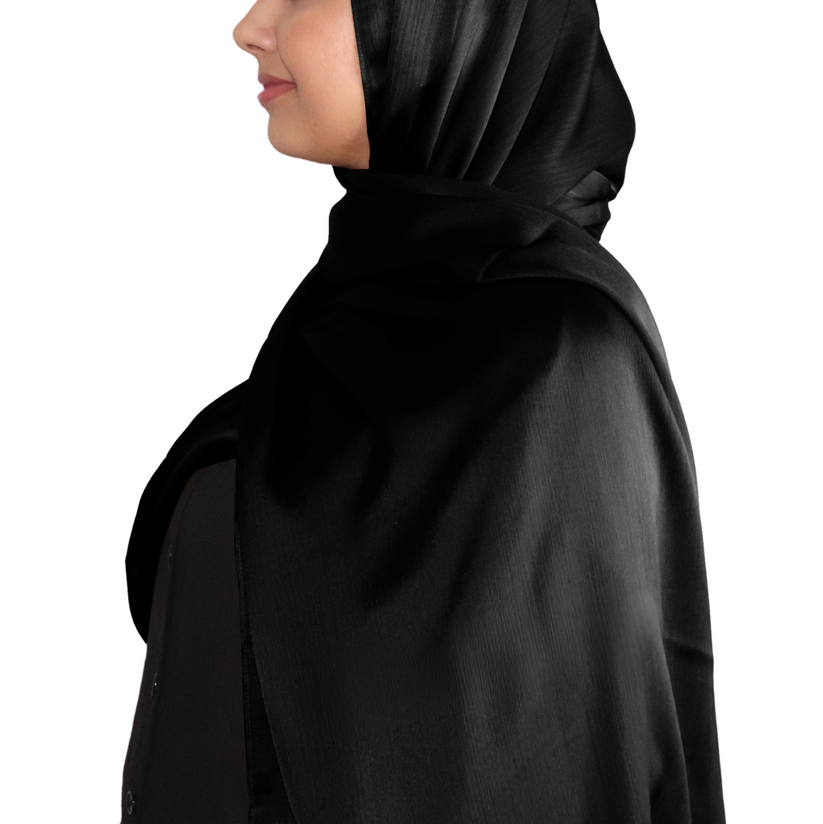 Satin Crinkle Chiffon Hijab - Black
