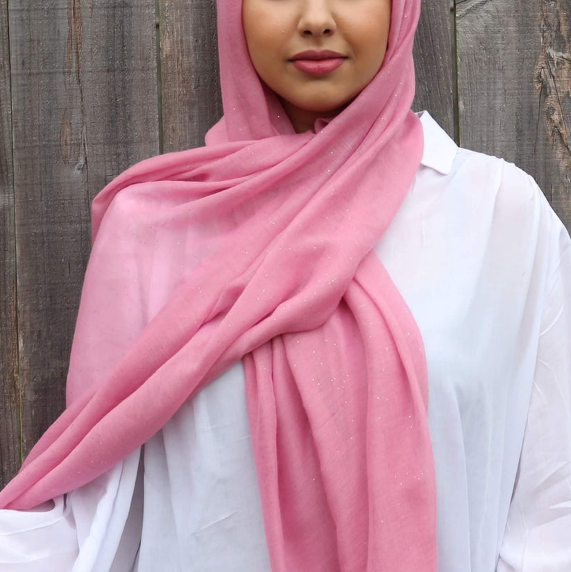 Cotton Viscose Hijab with Glitter - Pink