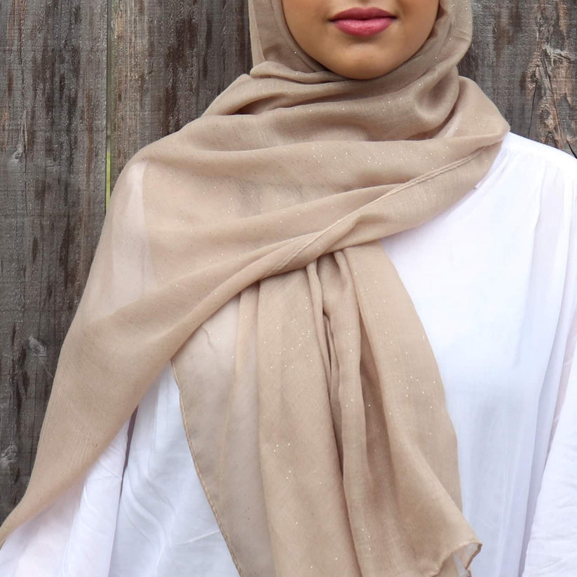 Cotton Viscose Hijab with Glitter - Tan
