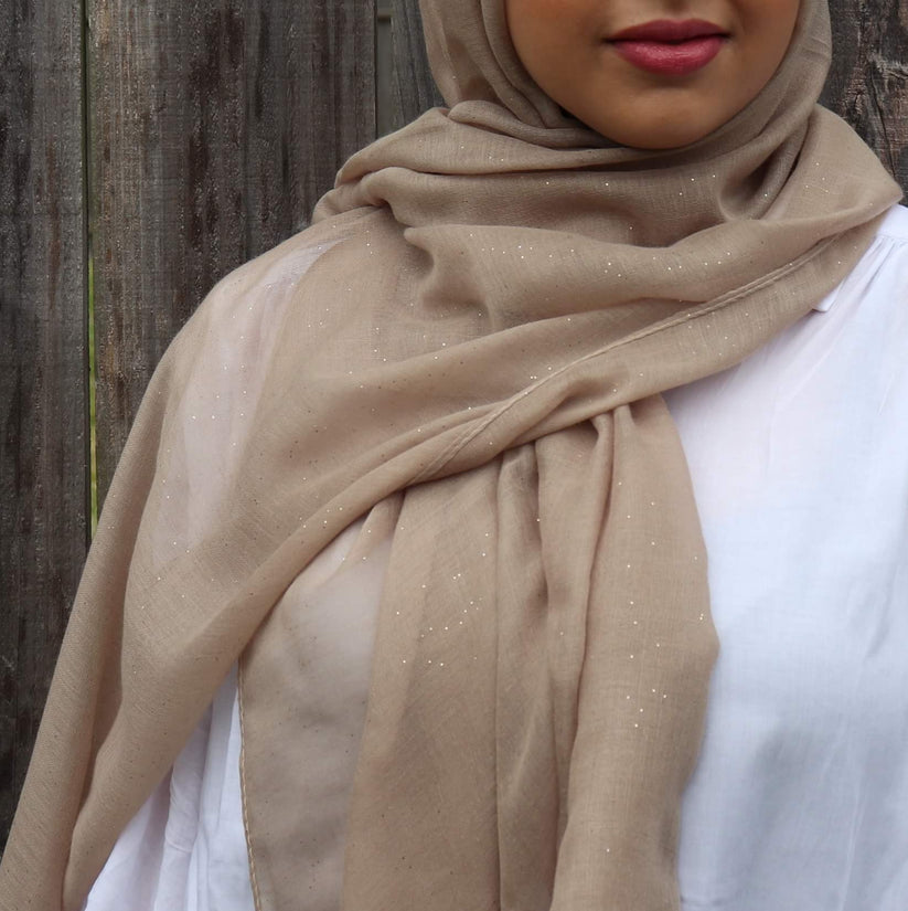 Cotton Viscose Hijab with Glitter - Tan