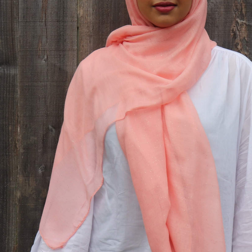 Cotton Viscose Hijab with Glitter - Coral
