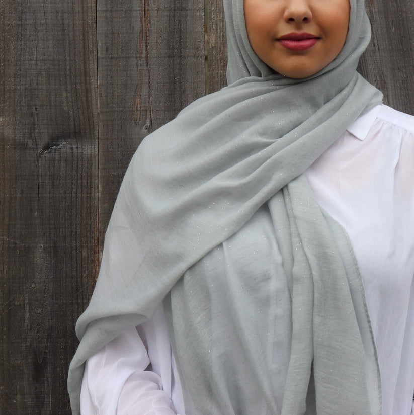 Cotton Viscose Hijab with Glitter - Dark Grey