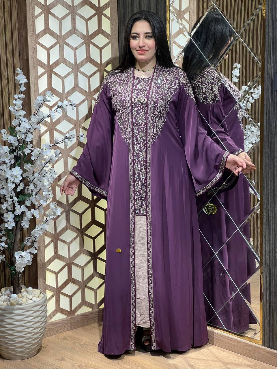 Rhinestones Embellished Abaya Set 2 piece