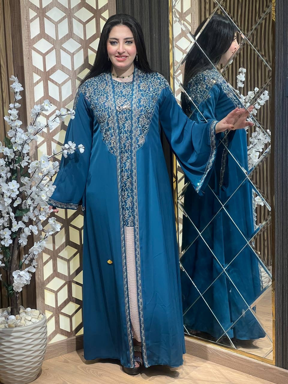 Rhinestones Embellished Abaya Set 2 piece