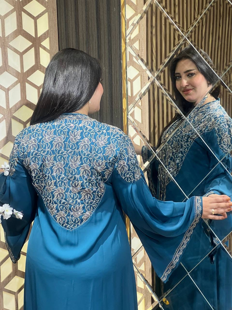 Rhinestones Embellished Abaya Set 2 piece