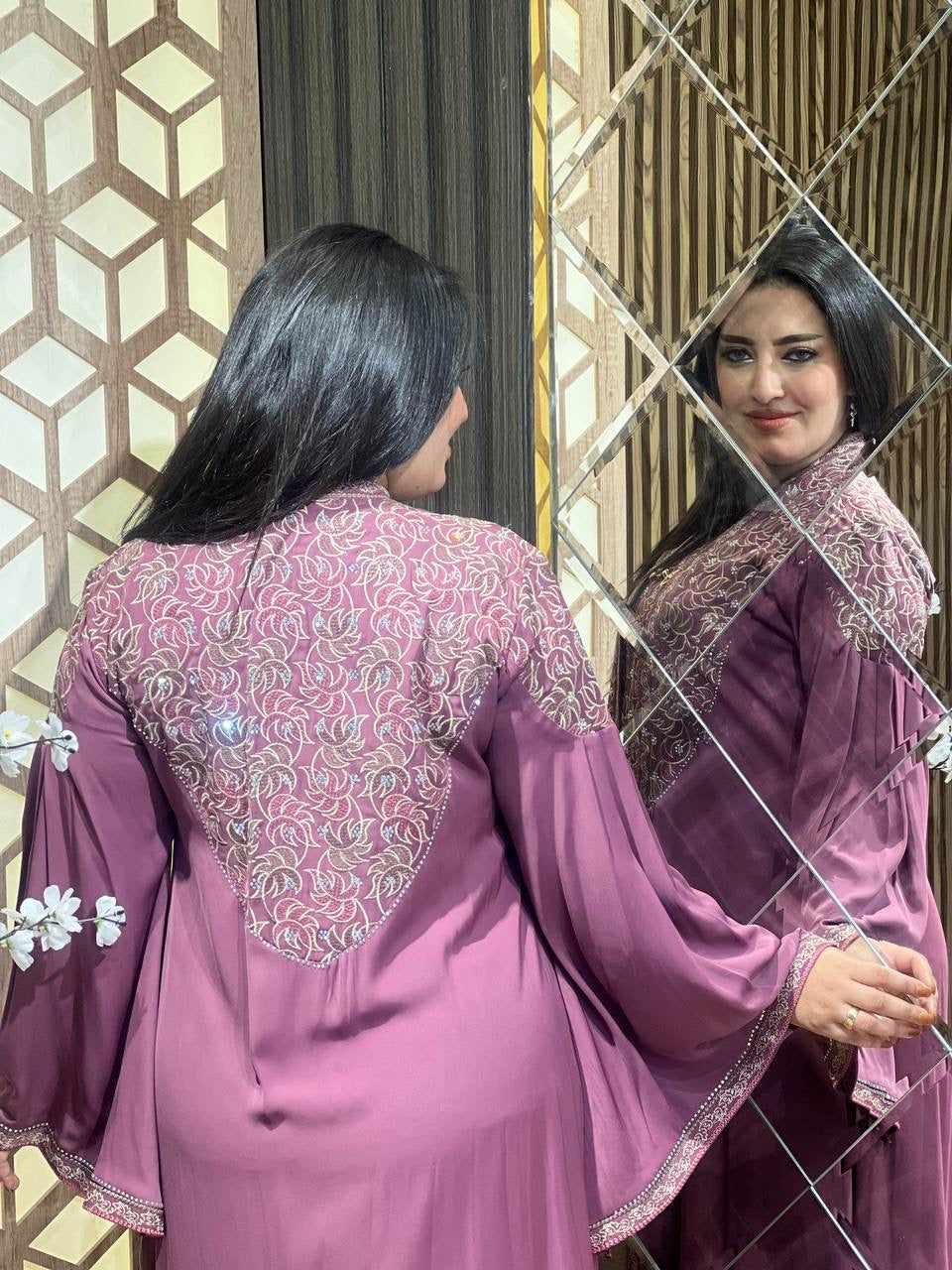Rhinestones Embellished Abaya Set 2 piece