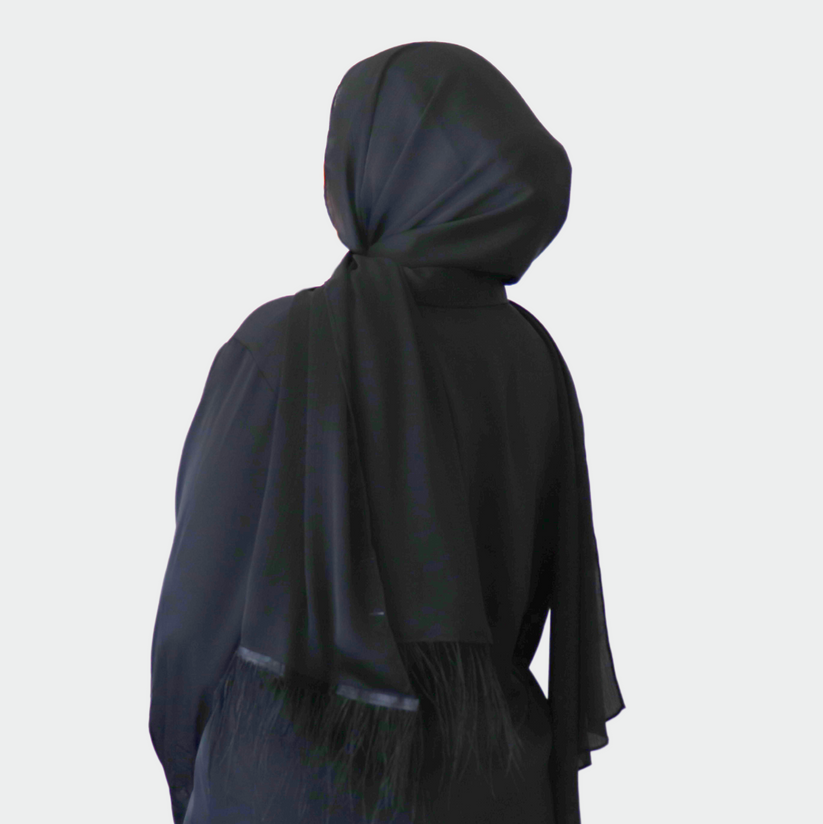 Feather Embellished Hijab - Black