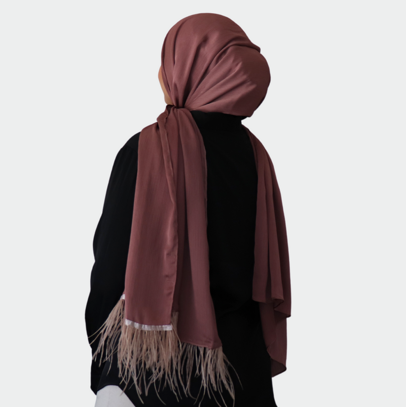 Feather Embellished Hijab - Mocha