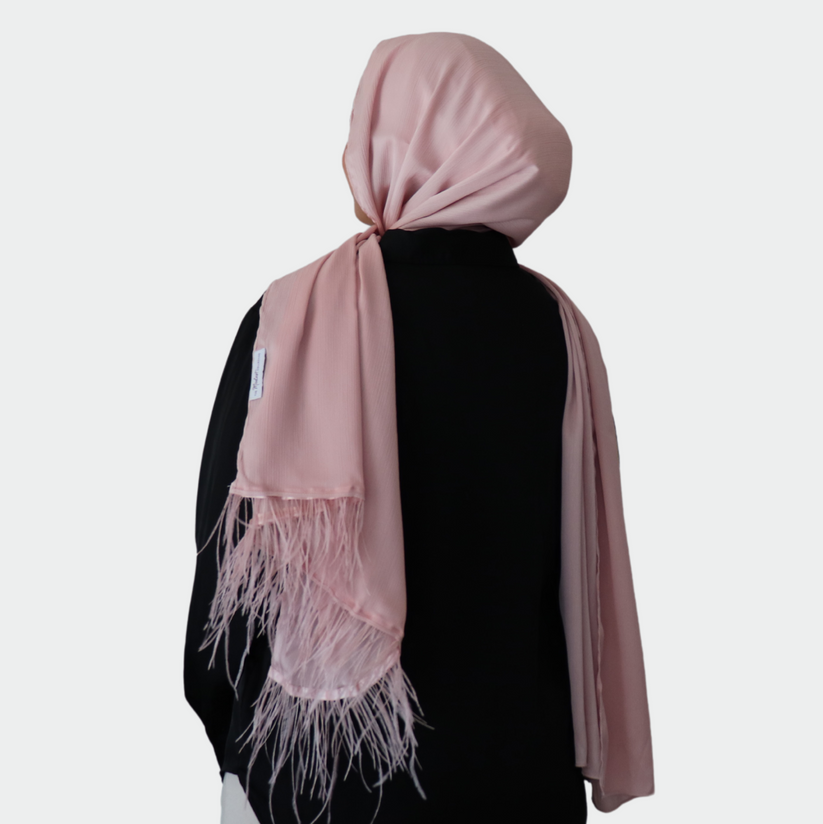 Feather Embellished Hijab - Pink