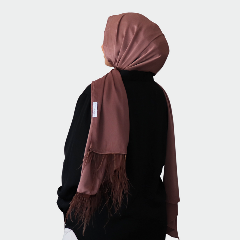 Feather Embellished Hijab - Chocolate