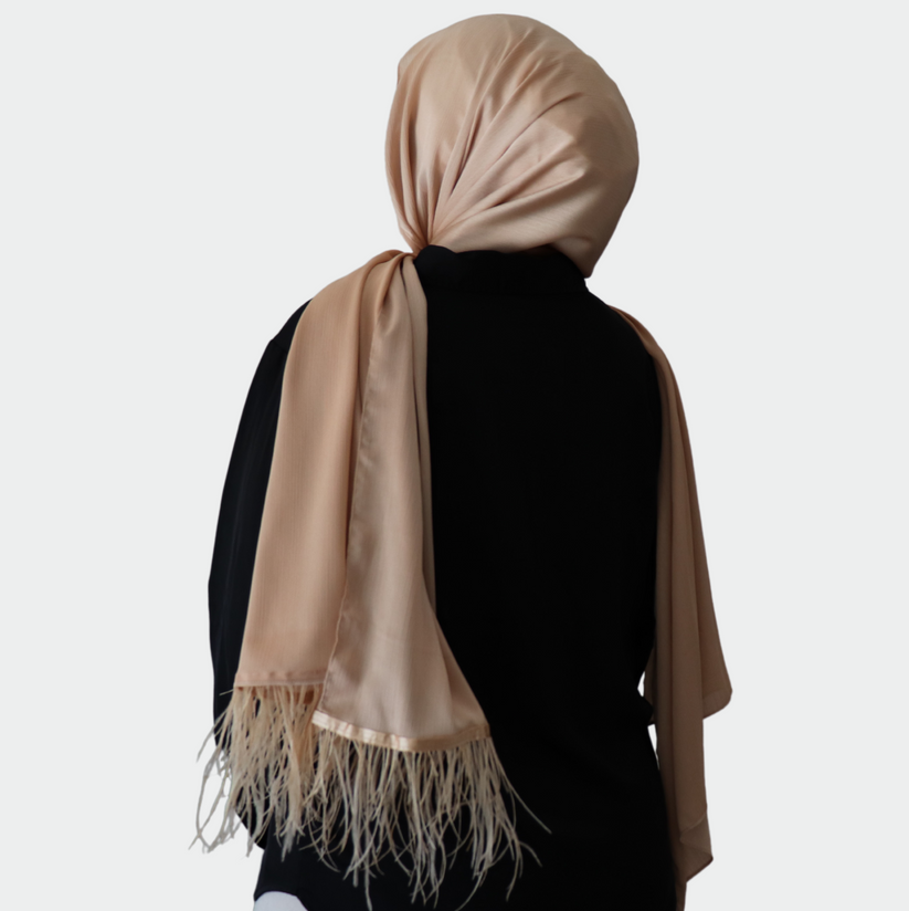 Feather Embellished Hijab - Tan