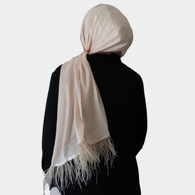 Feather Embellished Hijab - Champagne
