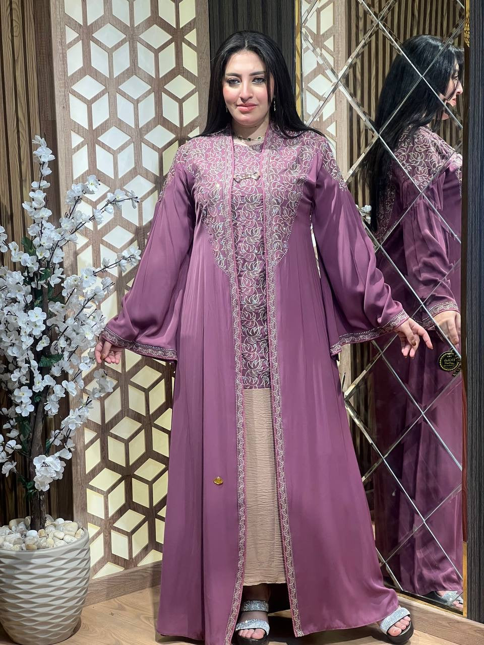 Rhinestones Embellished Abaya Set 2 piece