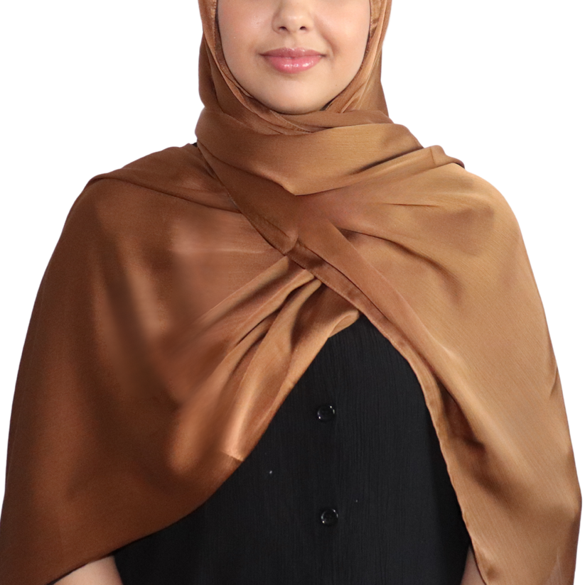 Satin Crinkle Chiffon Hijab - Chocolate