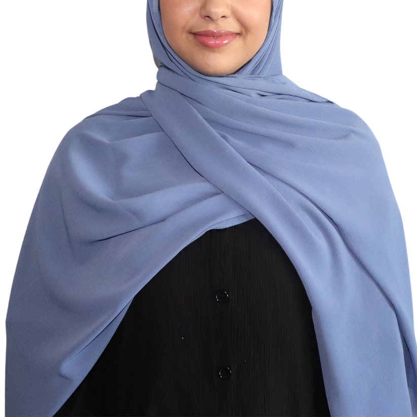 Crinkle Chiffon Hijab - Steel Blue