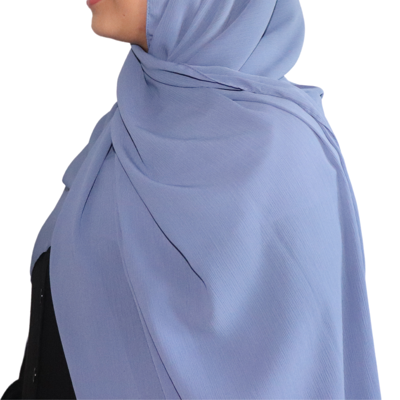 Crinkle Chiffon Hijab - Steel Blue