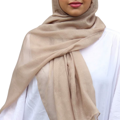 Cotton Viscose Hijab with Glitter - Tan