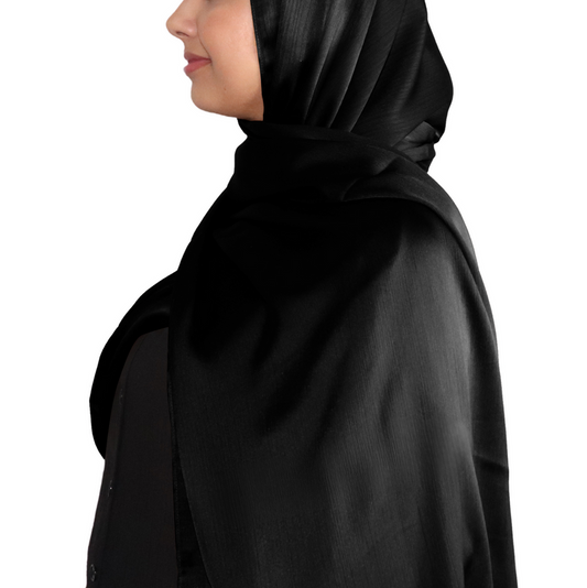 Satin Crinkle Chiffon Hijab - Black