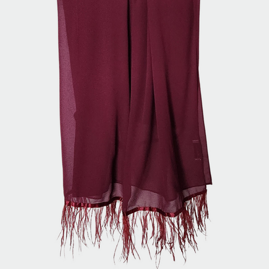 Feather Embellished Hijab - Burgendy