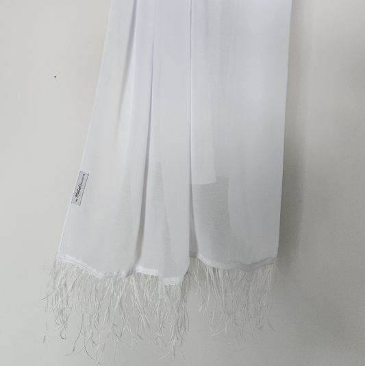 Feather Embellished Hijab - White