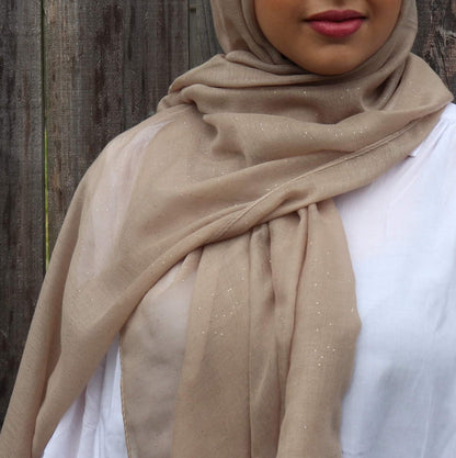Cotton Viscose Hijab with Glitter - Tan