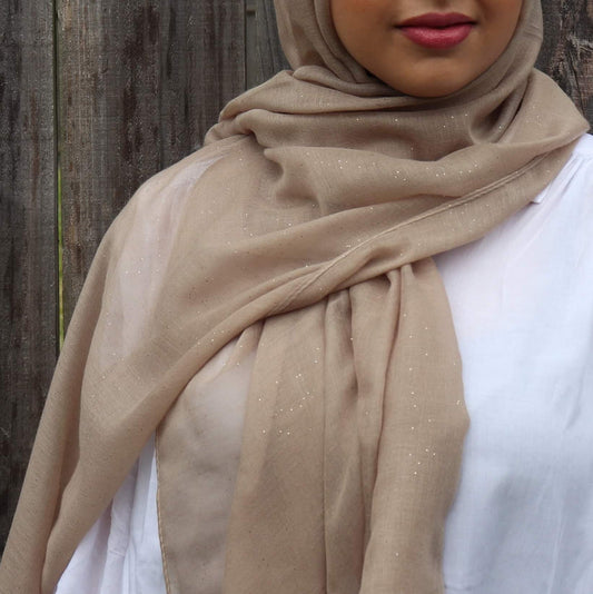 Cotton Viscose Hijab with Glitter - Tan
