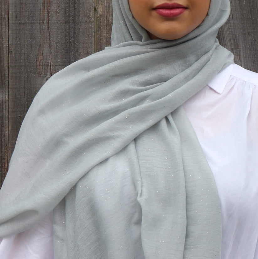 Cotton Viscose Hijab with Glitter - Dark Grey