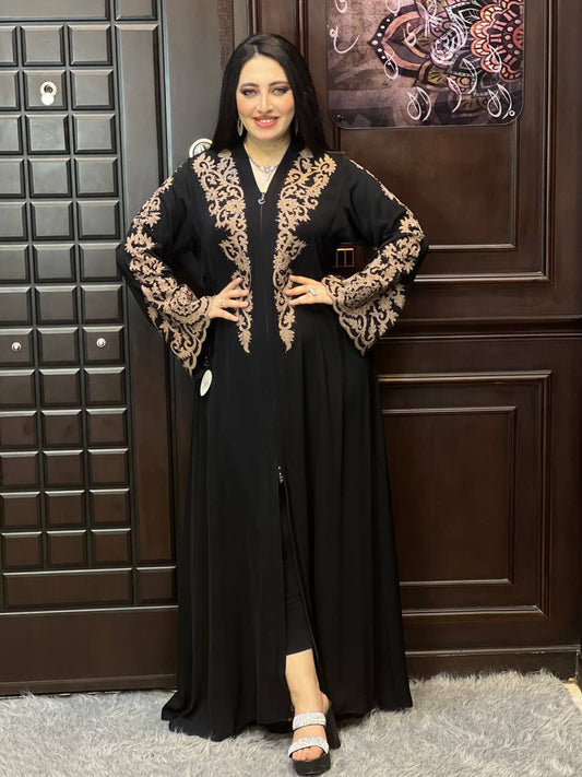 Royal Black Embellished Sleeves Abaya