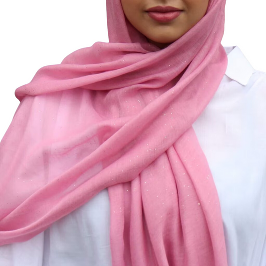 Cotton Viscose Hijab with Glitter - Pink