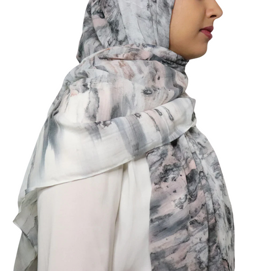 Marble Print Viscose Hijab - Black