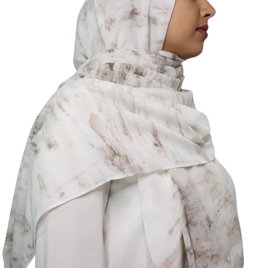 Marble Print Viscose Hijab - White