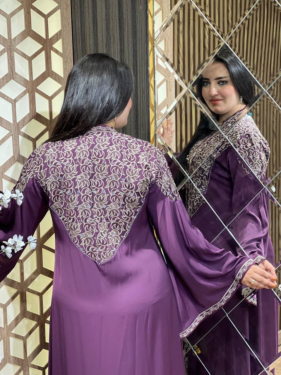 Rhinestones Embellished Abaya Set 2 piece