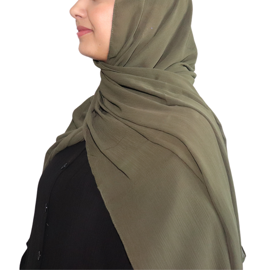 Crinkle Chiffon Hijab - Forrest Green
