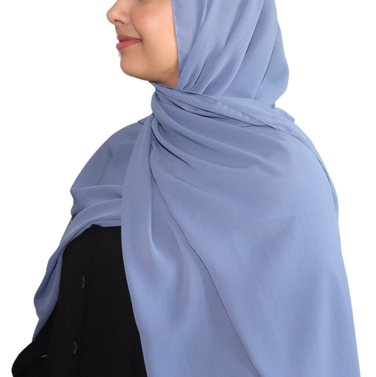 Crinkle Chiffon Hijab - Steel Blue