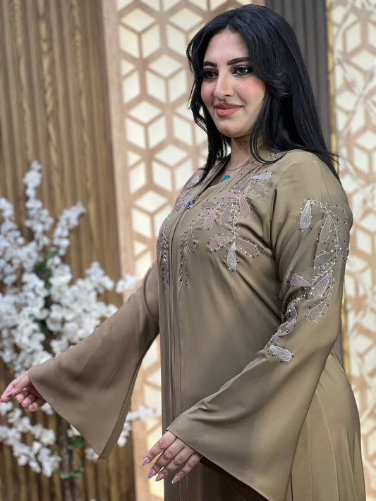 Olive Green Embellished Abaya Set