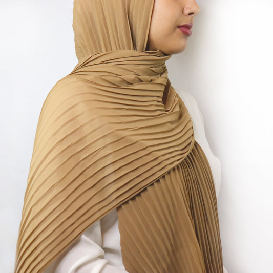 Pleated Chiffon Hijab - Camel