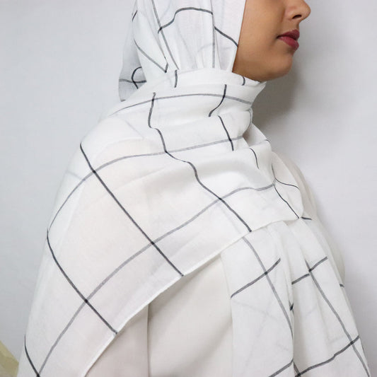 Grid Print Viscose Hijab - White