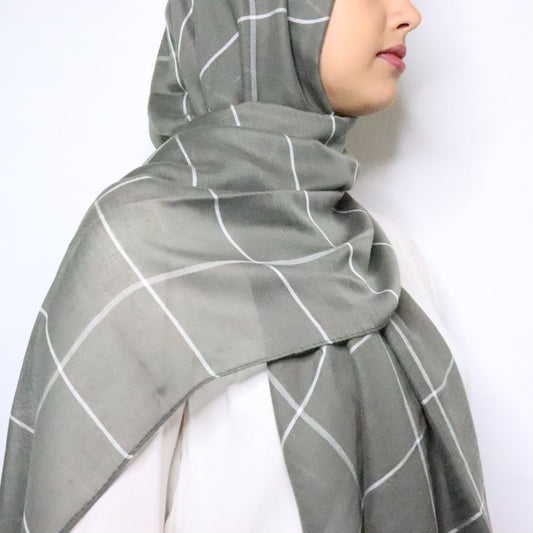 Grid Print Viscose Hijab - Taupe