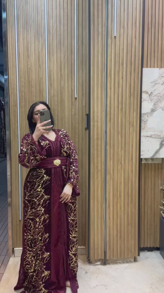 Moroccan kaftan burgundy ( pre order )